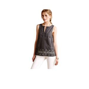 Anthropologie HD in Paris Gray Vegan Sliced Tank Top Shirt Sz 6 Petite Cut Out S
